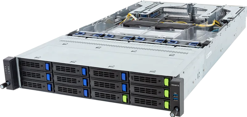 Серверная платформа Gigabyte R283-S93-AAF1, 2xSocket4677, 32xDDR5, 12x2.5/3.5 HDD HS, Redundant 2x2400 Вт 2U (6NR283S93DR000ABF1)