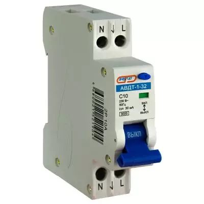 Выключатель дифференциальный (УЗО) АВДТ-1-32, 1P+N, 10А, 30мА, тип АС, Энергия
