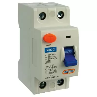 Выключатель дифференциальный (УЗО) УЗО-2 6кА, 1P+N, 16А, 30мА, тип АС, Энергия