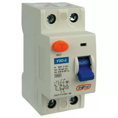 Выключатель дифференциальный (УЗО) УЗО-2 4.5кА, 1P+N, 63А, 30мА, тип АС, Энергия
