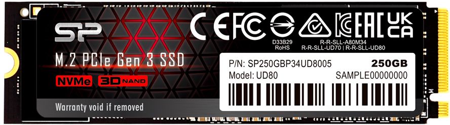 Твердотельный накопитель (SSD) Silicon Power 250Gb UD80, 2280, M.2, NVMe (SP250GBP34UD8005) б/у, следы установки, noname упаковка