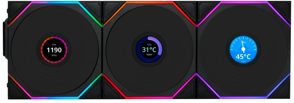 Комплект вентиляторов Lian Li UNI Fan TL Wireless LCD 120 Black, 120 мм, 3шт (G99.12TLLCD1W3B.R0)