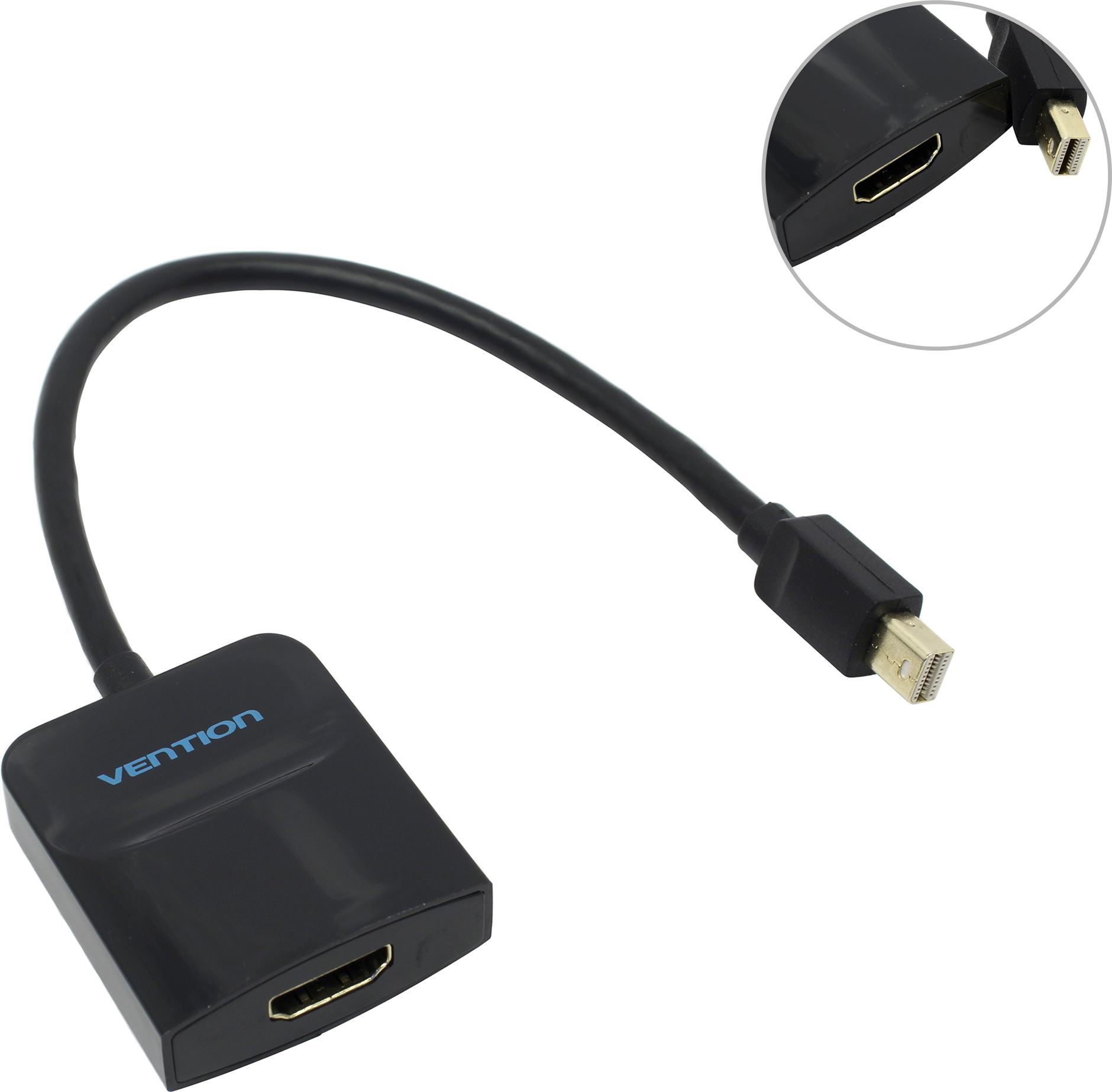 

Кабель-переходник (адаптер) Mini DisplayPort(20M)-HDMI(19F) 4K, 15 см, черный Vention (HBCBB)