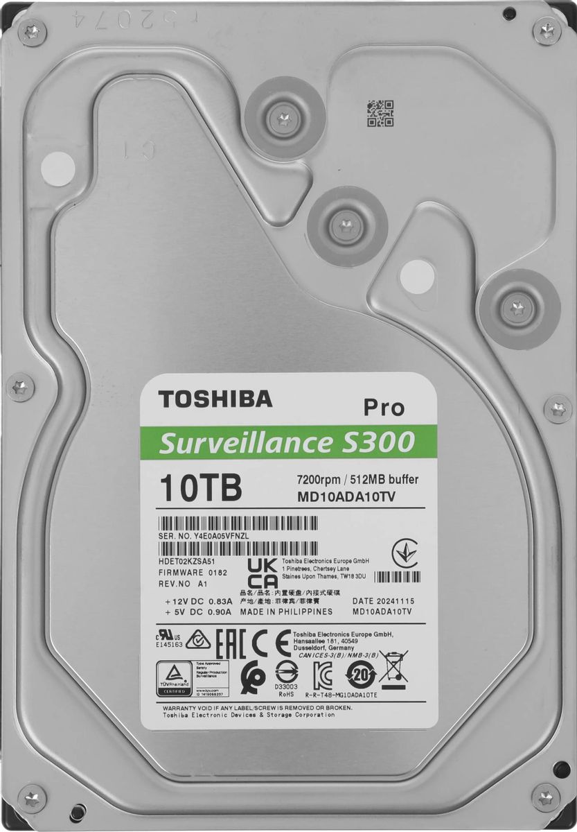 Жесткий диск (HDD) Toshiba 10Tb S300 Pro Surveillance, 3.5", 7200rpm