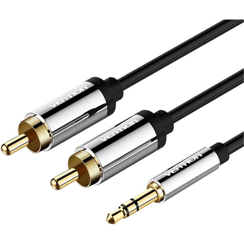 

Кабель-переходник (адаптер) Jack 3.5mm(M)-2xRCA(M), 2 м, черный Vention (P550AC200-S), Серый