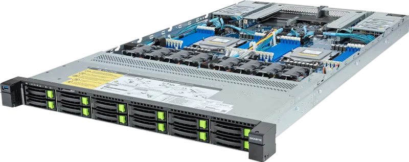 Серверная платформа Gigabyte R183-Z92-AAV1, 2xSocket SP5, 24xDDR5, 12x2.5 HDD HS, Redundant 2x1600 Вт 1U (6NR183Z92DR000ACV1)