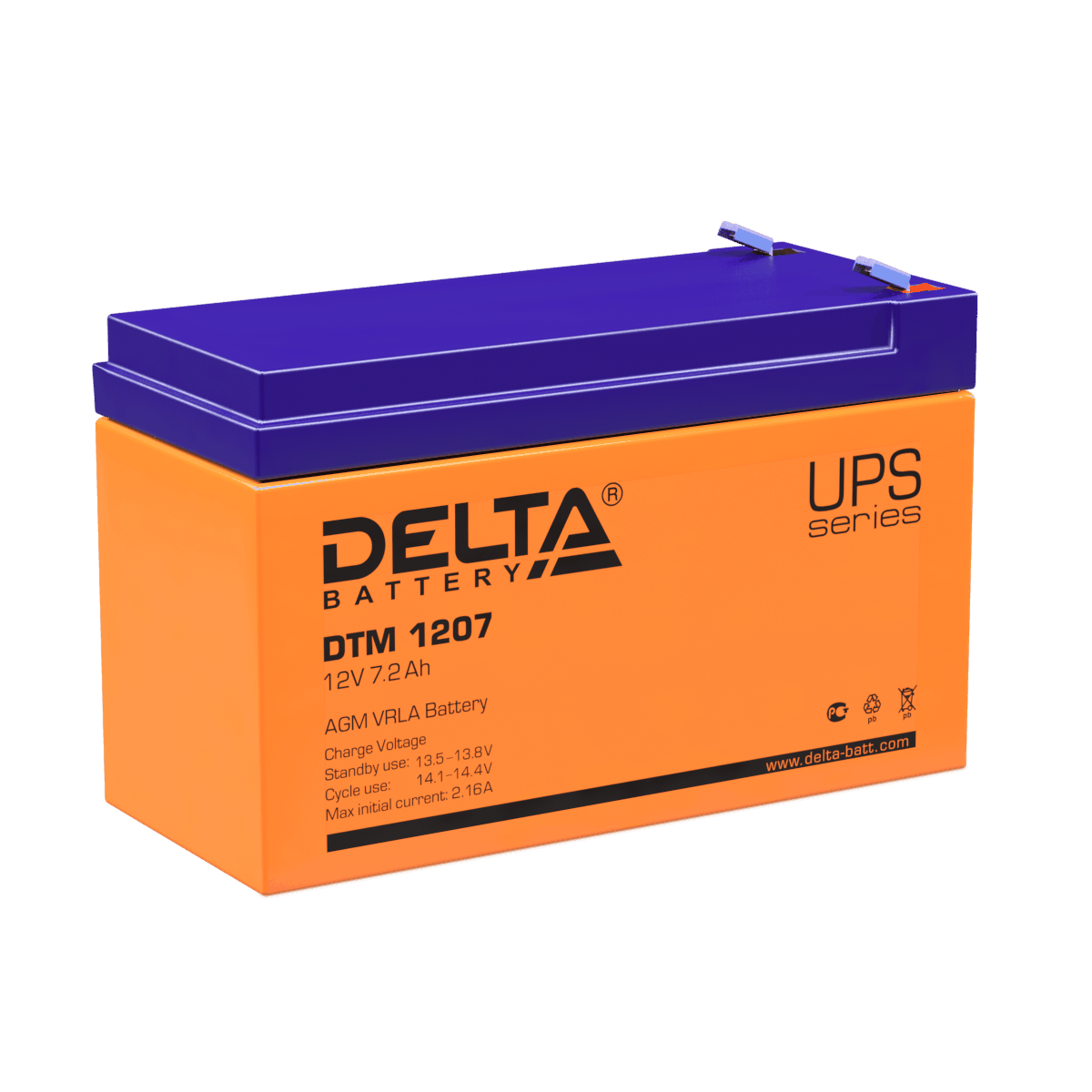 Аккумуляторная батарея для ИБП Delta DTM 1207, 12V, 7.2Ah б/у вмятина на верхнем углу
