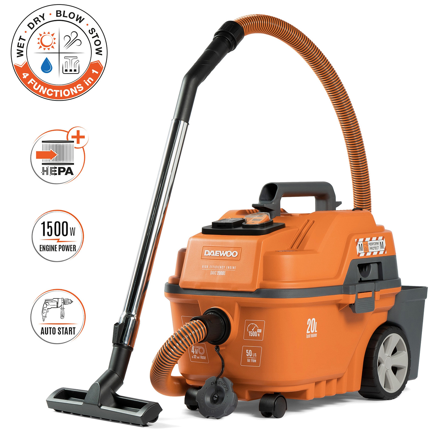 Строительный пылесос DAEWOO DAVC 2000S, сетевой