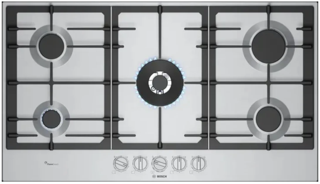 Газовая варочная панель Bosch PCR9A5I90M 5 конфорок, серебристая