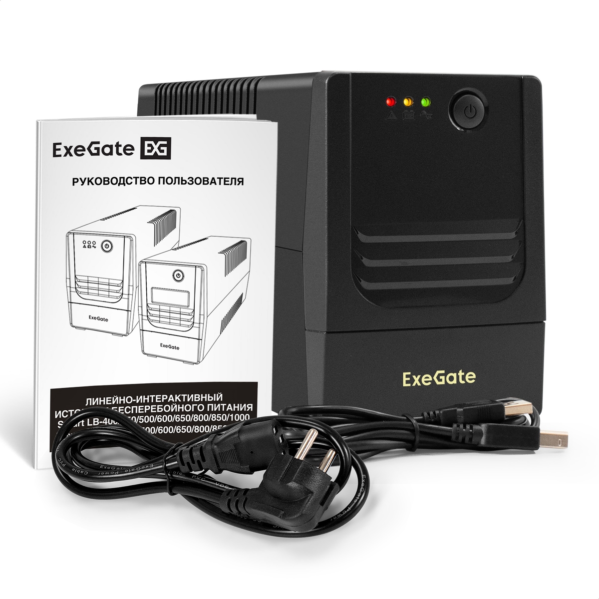 ИБП ExeGate Power Back NB-650.LED.AVR.4C13.USB, 650 VA, 390 Вт, черный (EX299483RUS)