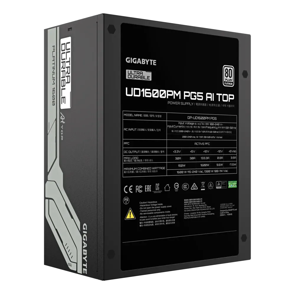 Блок питания 1600 Вт, GIGABYTE UD1600PM PG5 AI TOP, 140 мм 80 Plus Platinum