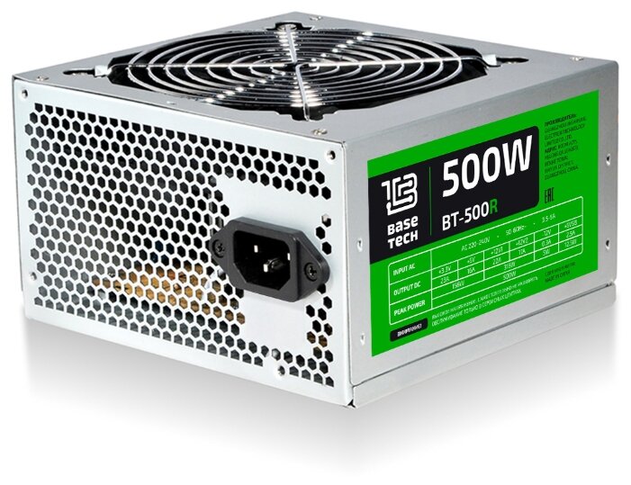 Блок питания 500 Вт ATX BaseTech BT-500R1, 120 мм б/у после ремонта (замена вентилятора), без комплекта