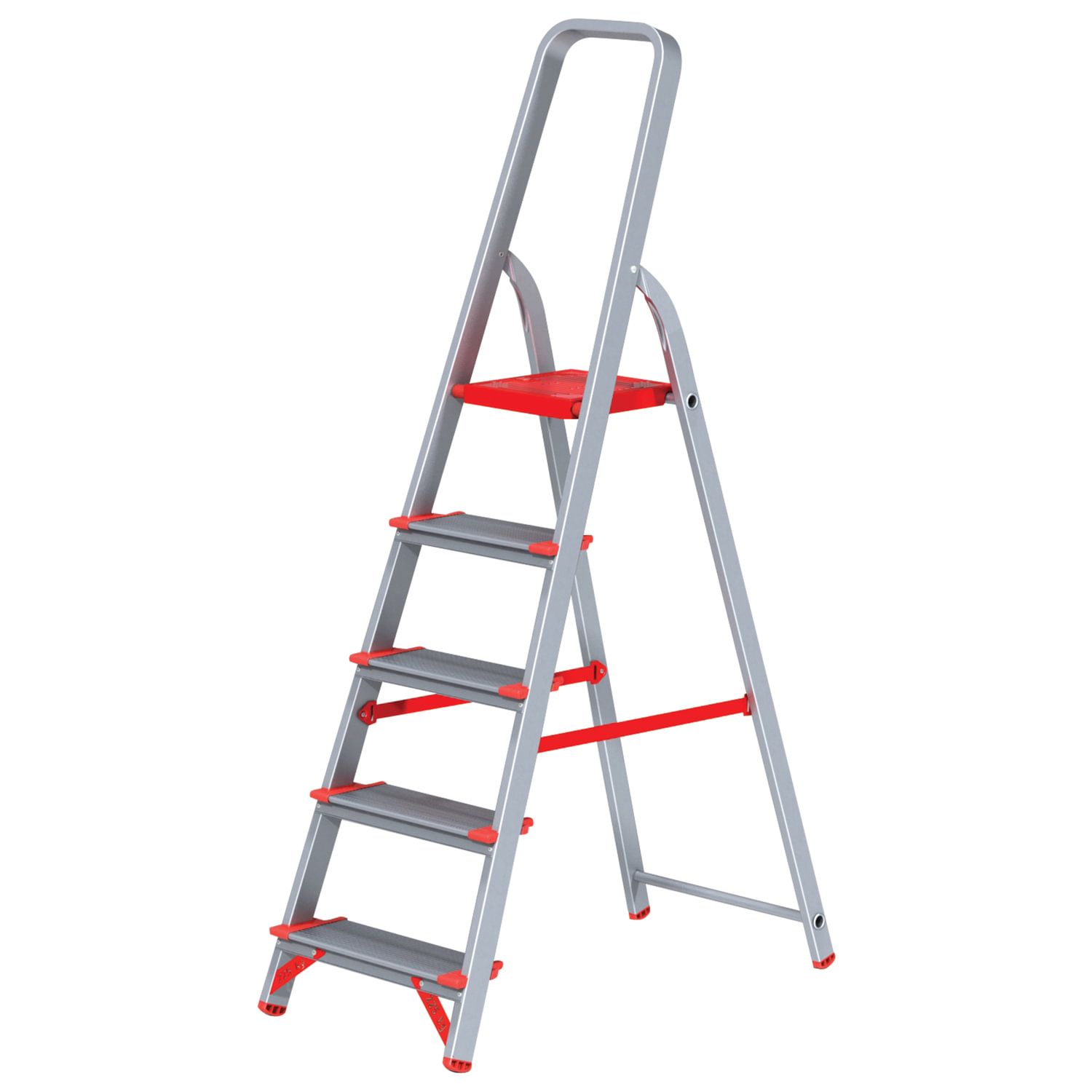 Стремянка алюминиевая НОВАЯ ВЫСОТА, 5 широких ступеней 13 см, площадка 1.1 м, нагрузка 225 кг, вес 6 кг (5110105/3117105)