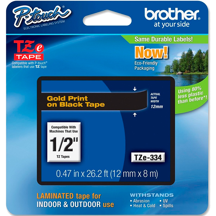 

Кассета с наклейками Brother TZE334, 12ммx8м, золотистый на черном, оригинальная, TZE334