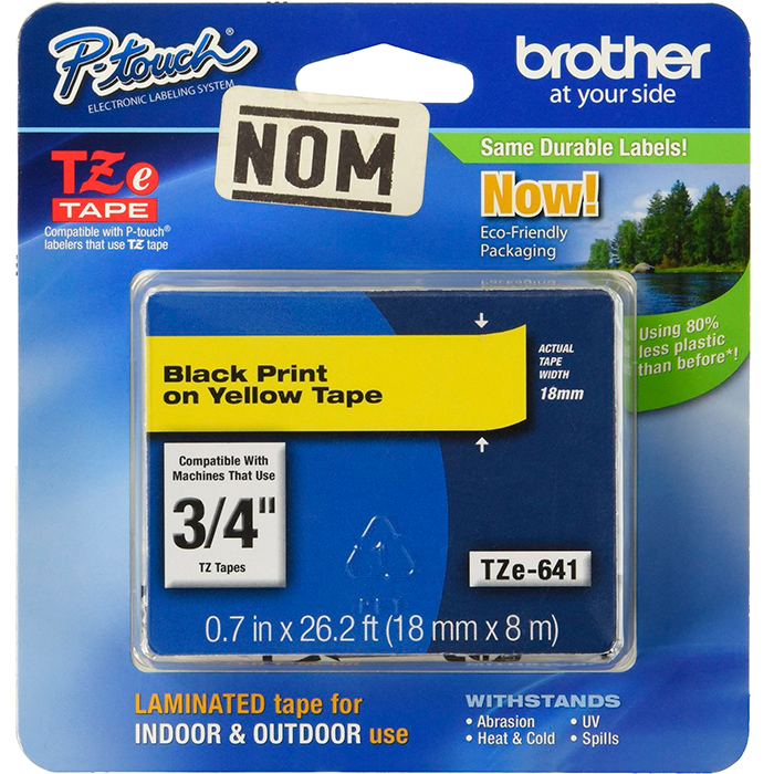Кассета с наклейками Brother TZE641, 1.8 см x 8 м, черный на желтом