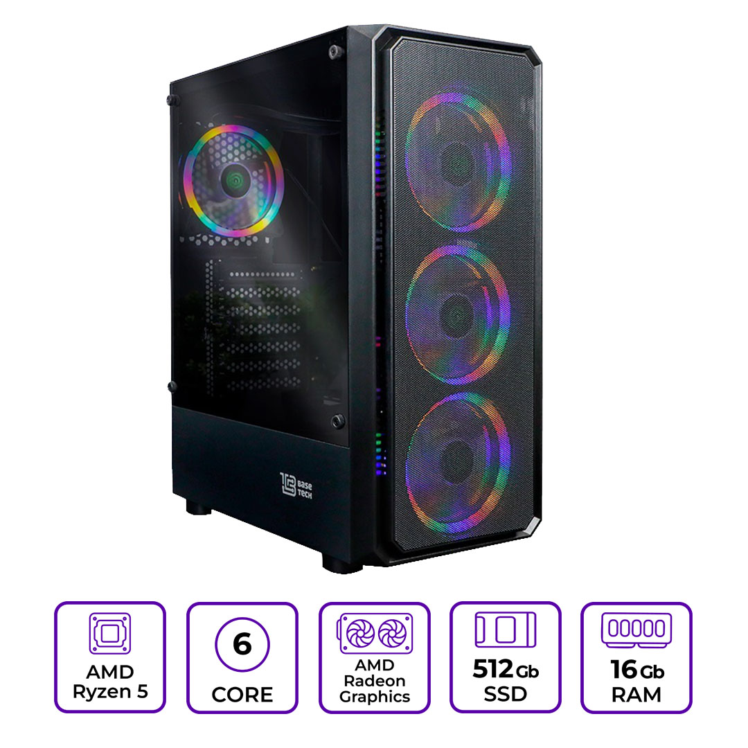 ПК BaseTech Gaming BSGMD08 AMD Ryzen 5 3600, 16Gb DDR4, 512Gb SSD, RX 580, Без ОС