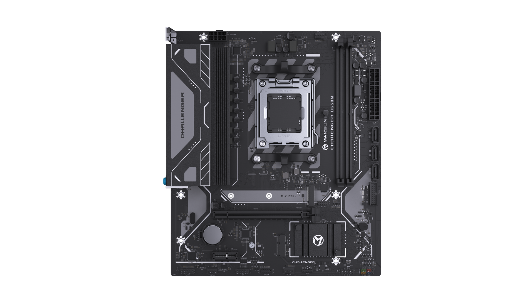 

Материнская плата MaxSun Challenger B650M, AM5, AMD B650, 2xDDR5 DIMM, PCI-Ex16, 4SATA3, 5.1-ch, GLAN, 6 USB 3.2, HDMI, DP, mATX, Retail, Challenger B650M