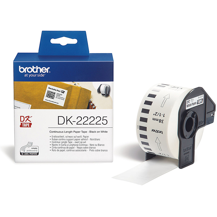 Кассета с наклейками Brother DK22225, 3.8 см x 30.48м, черный на белом