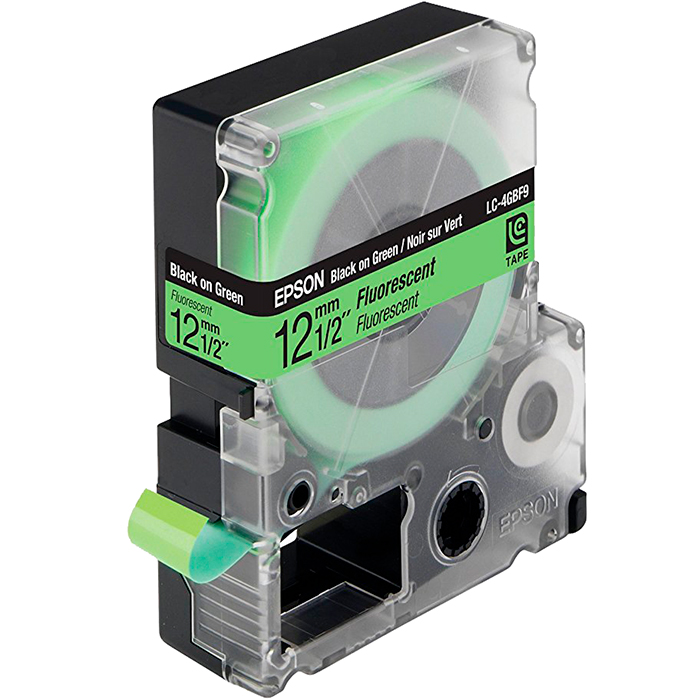 Кассета с наклейками Epson LC-4GBF9, 12ммx9м, черный на зеленом, оригинальная (LC-4GBF9)