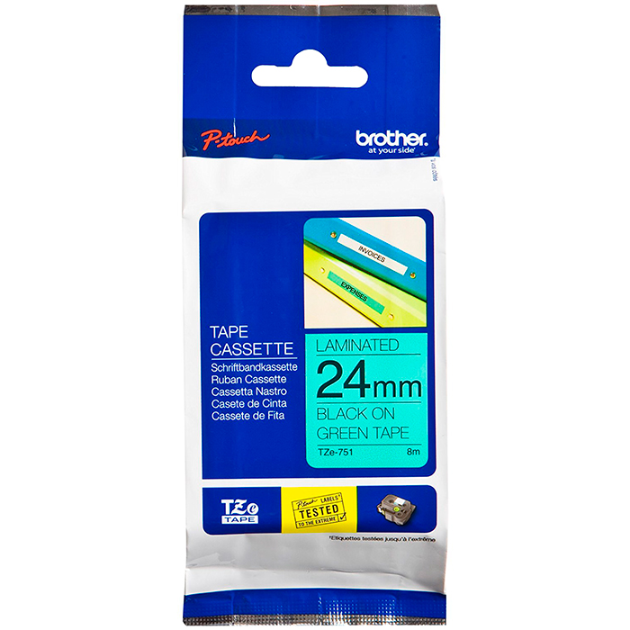 

Кассета с наклейками Brother TZ-E751, 2.4 см x 8 м, черный на зеленом, оригинальная, TZ-E751