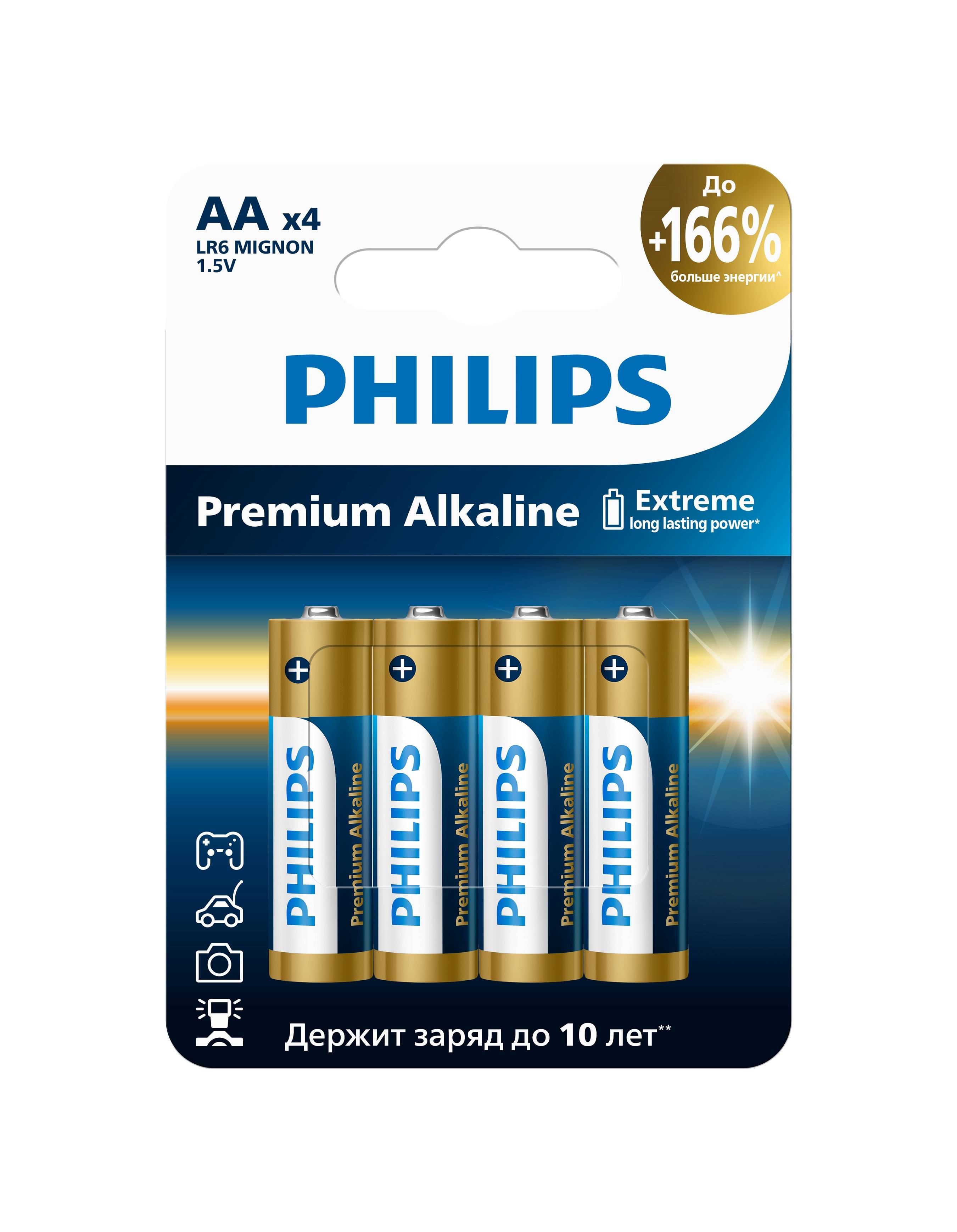 Батарейка PHILIPS Premium Alkaline, AA, 1.5V, 4 шт