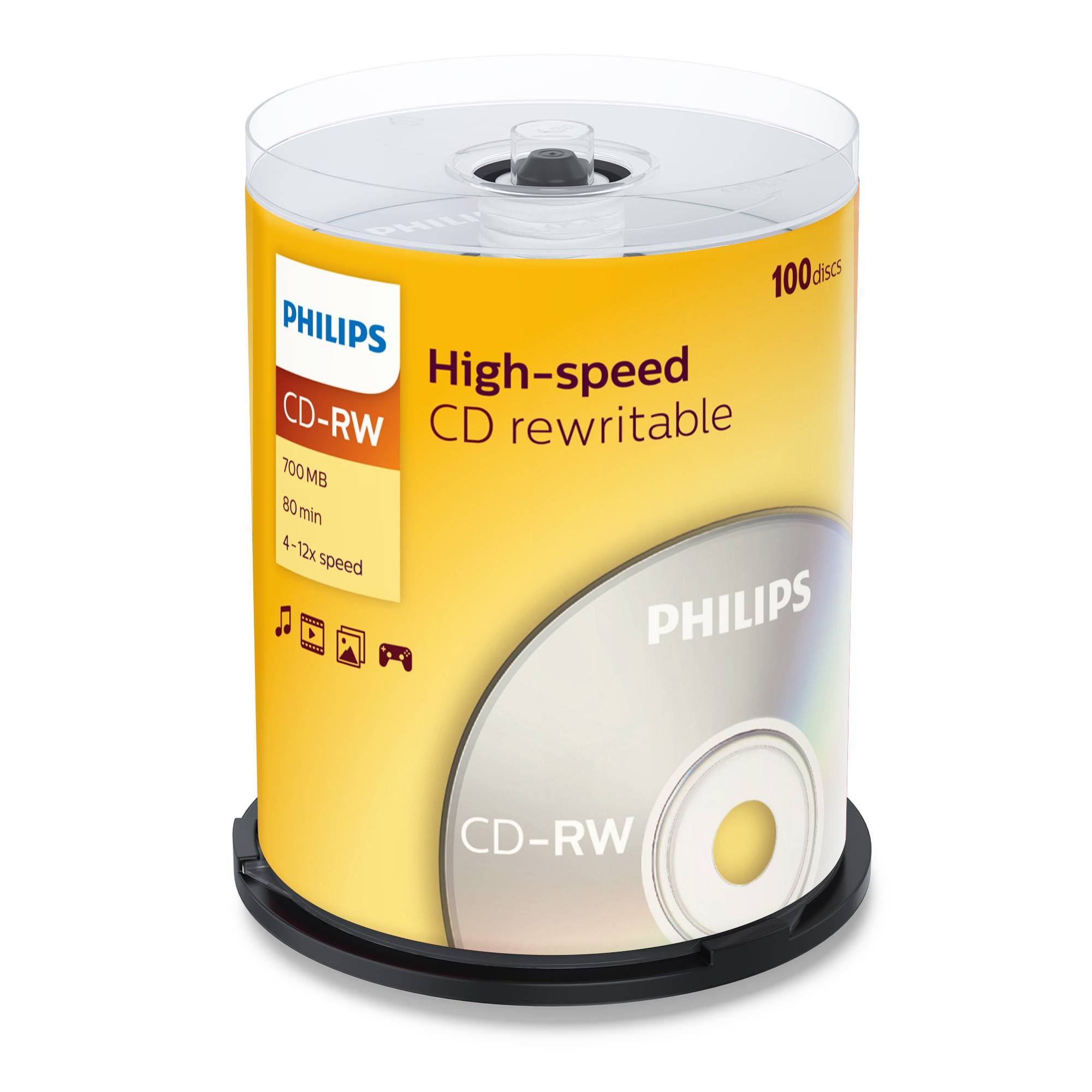Диск Philips CD-RW 700Mb, 12x, Cake Box (100 шт)