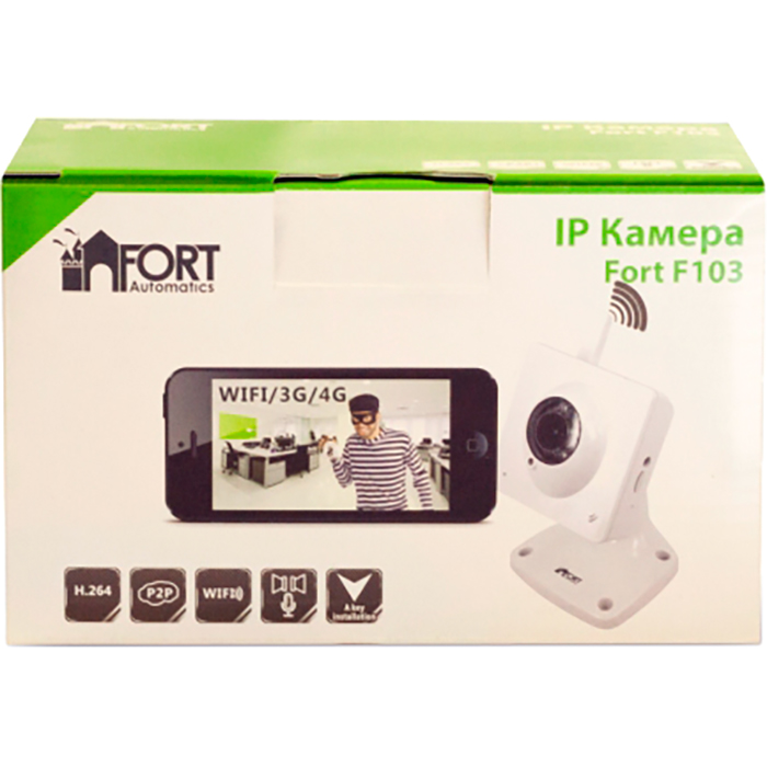 

IP-камера FORT Automatics F103 3.6мм, настольная, 1Мпикс, CMOS, до 640x480, до 30кадров/с, Wi-Fi, белый, F103