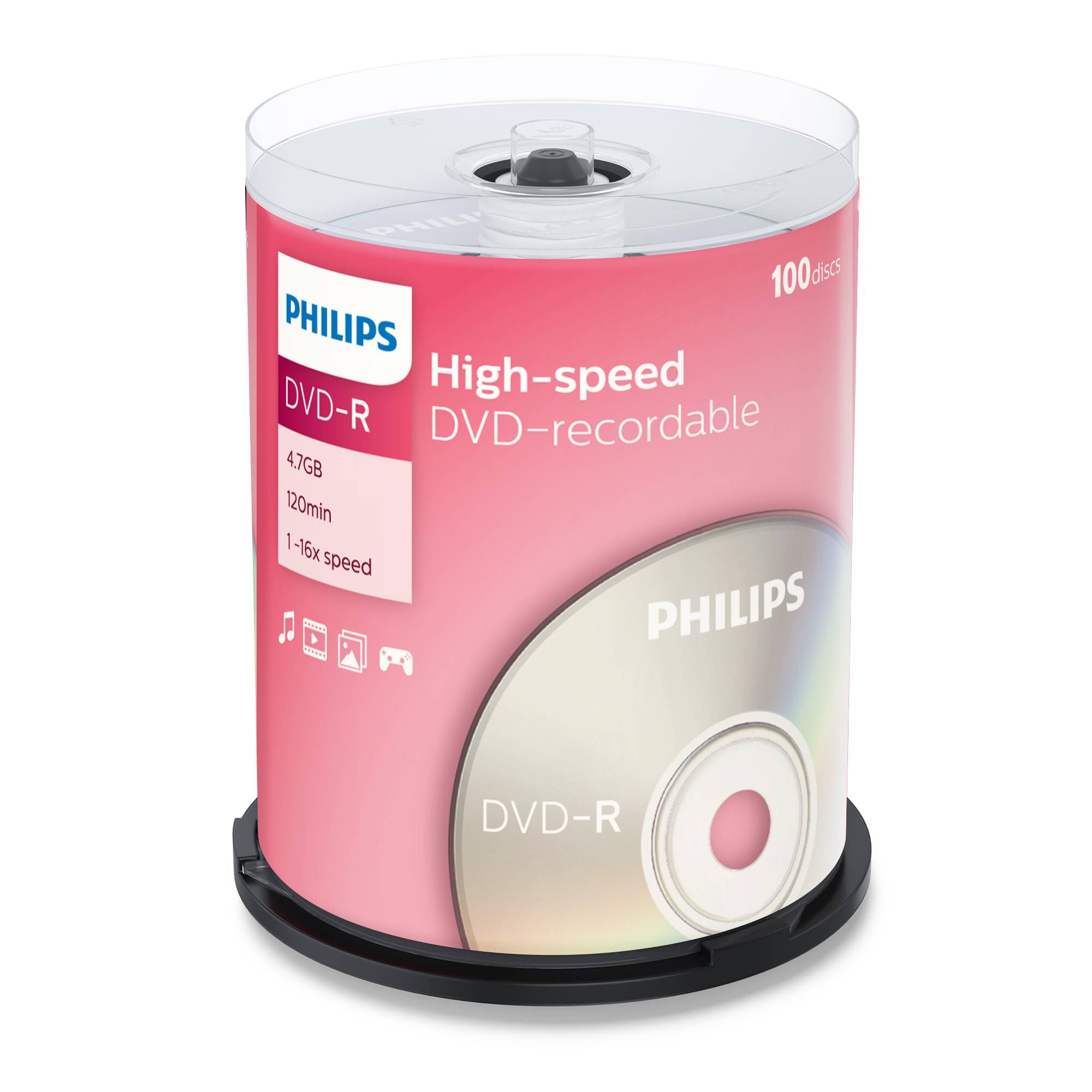 Диск Philips DVD-R 4.7Gb, 16x, Cake Box (100 шт)