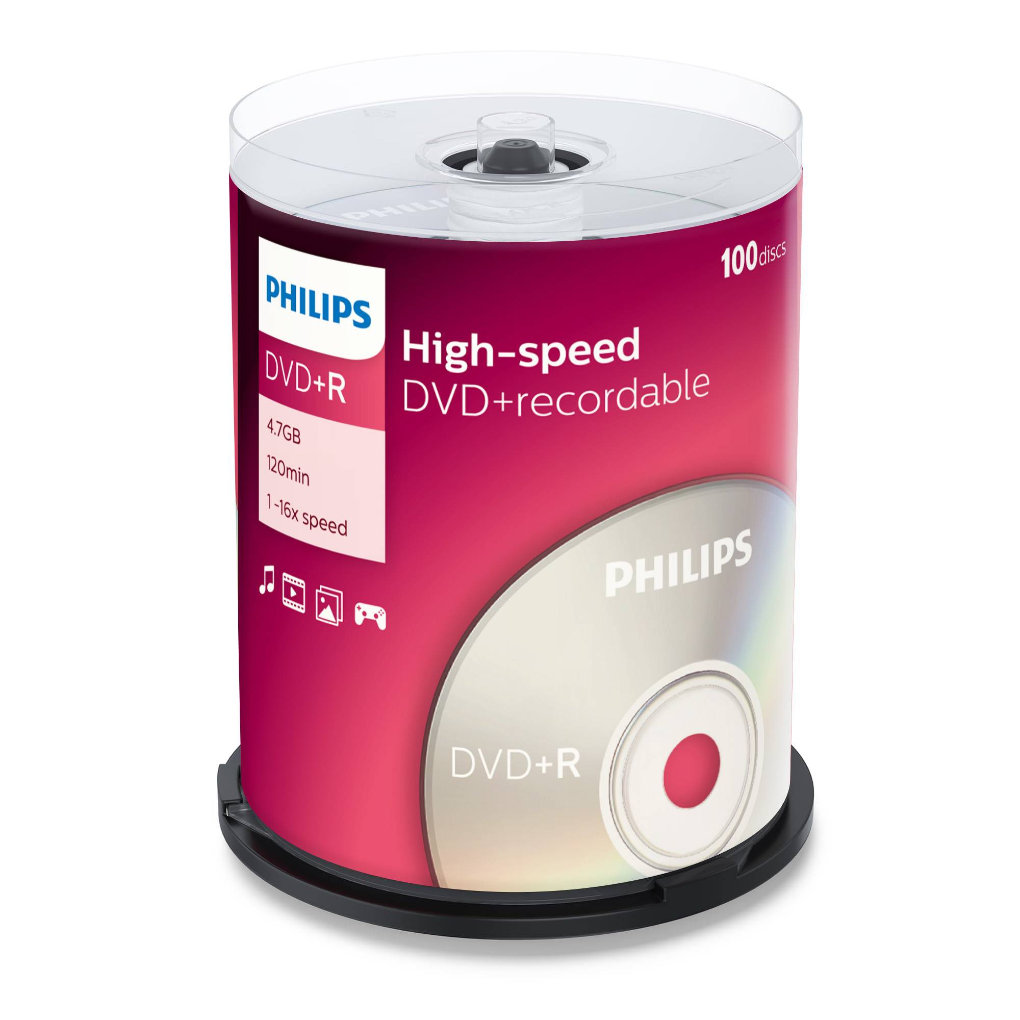 Диск Philips DVD+R 4.7Gb, 16x, Cake Box (100 шт)