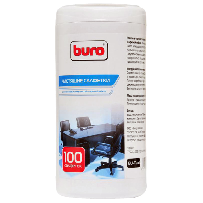 

Салфетки влажные 100шт. для пластика/для мебели BU-Tsurl Buro, BU-Tsurl