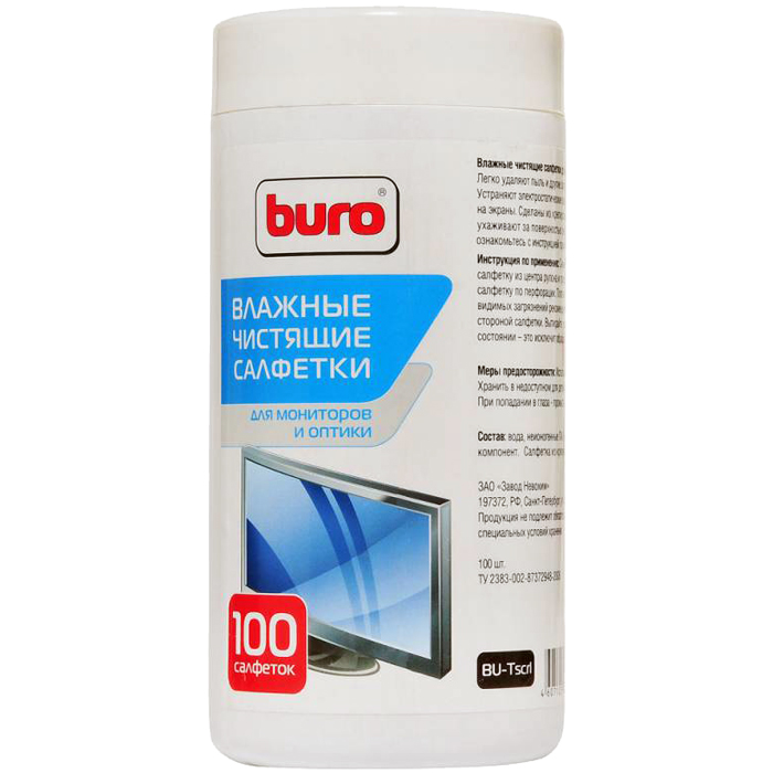 

Салфетки влажные 100шт. для экранов BU-Tscrl Buro, BU-Tscrl