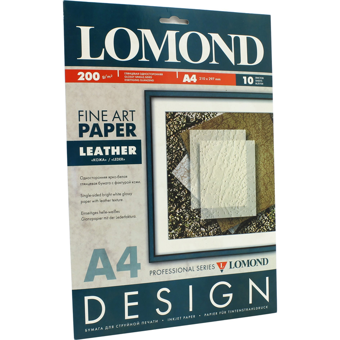 

Фотобумага A4 200 г/м² глянцевая, 10 листов, односторонняя, Lomond Кожа/0918041 для струйной печати, Белый, Кожа