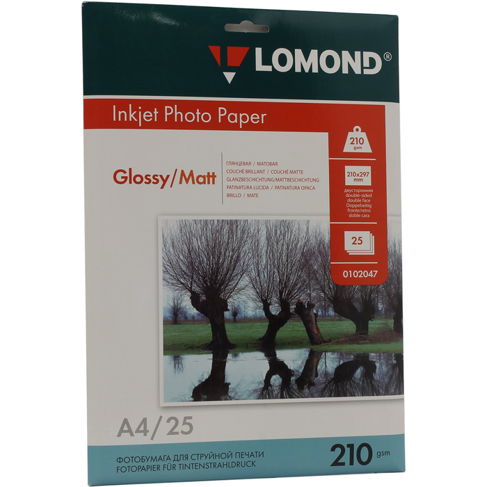 Фотобумага A4 210г/м2 глянцевая/матовая, 25 листов, двусторонняя, Lomond 0102047 для струйной печати