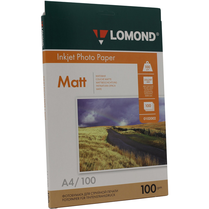 

Фотобумага A4 100 г/м² матовая, 100 листов, двусторонняя, Lomond 0102002 для струйной печати, Белый