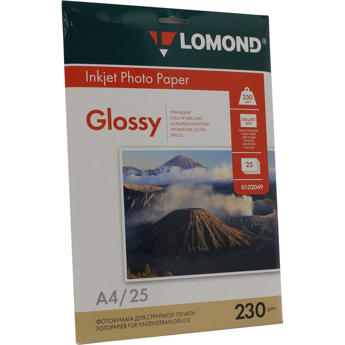 

Фотобумага A4 230 г/м² глянцевая, 25 листов, односторонняя, Lomond Photo Paper 0102049 для струйной печати, Белый