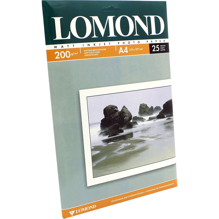 Фотобумага A4 200г/м2 матовая, 25 листов, двусторонняя, Lomond 0102052 для струйной печати