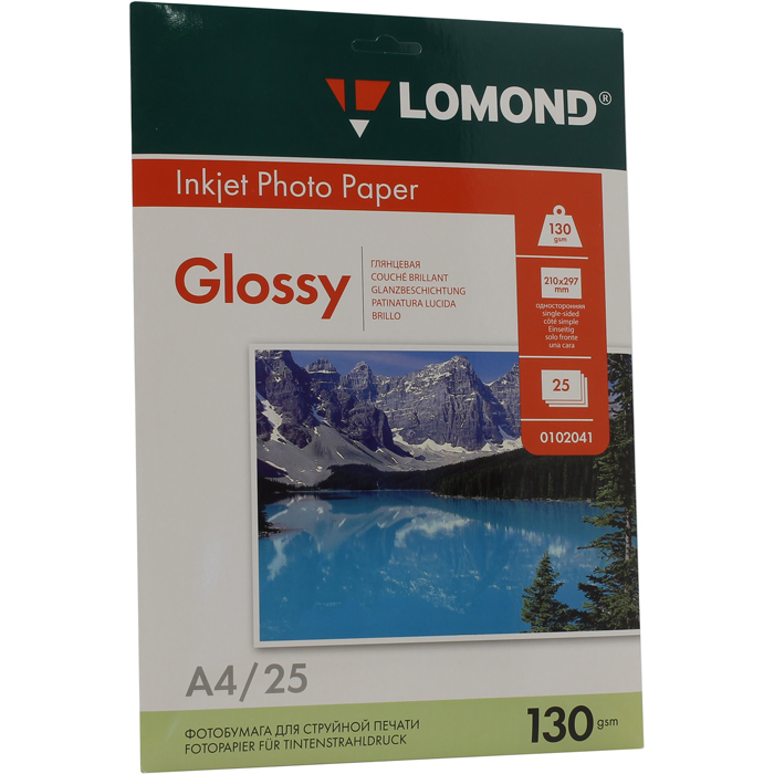 

Фотобумага A4 130 г/м² глянцевая, 25 листов, односторонняя, Lomond 0102041 для струйной печати, Белый