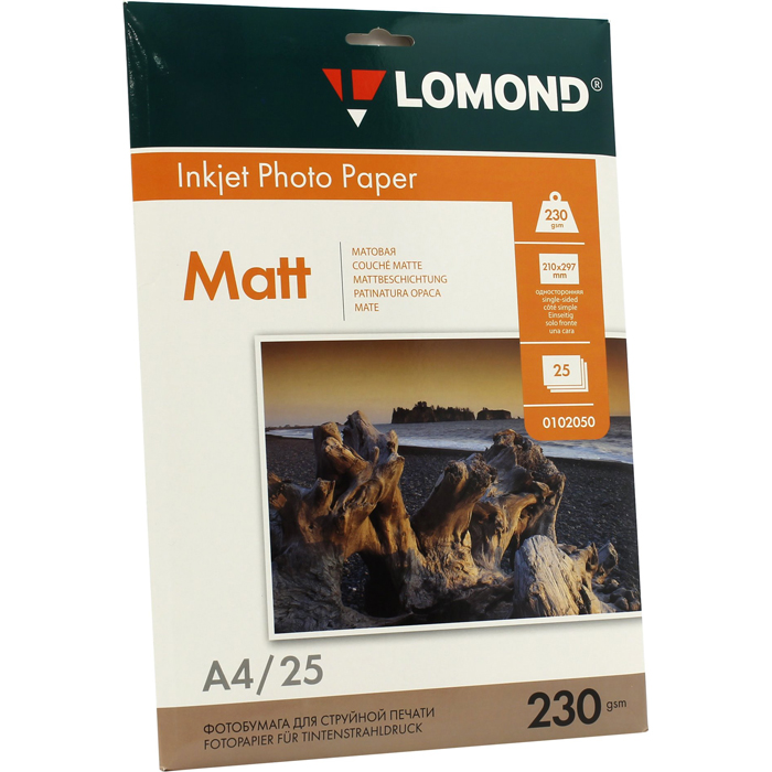 

Фотобумага A4 230 г/м² матовая, 25 листов, односторонняя, Lomond 0102050 для струйной печати, Белый