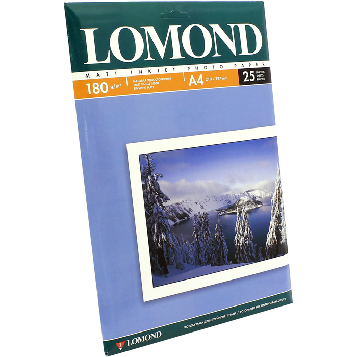

Фотобумага A4 180 г/м² матовая, 25 листов, односторонняя, Lomond 0102037 для струйной печати, Белый