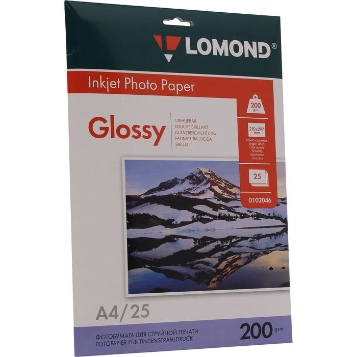 

Фотобумага A4 200 г/м² глянцевая, 25 листов, односторонняя, Lomond 0102046 для струйной печати, Белый