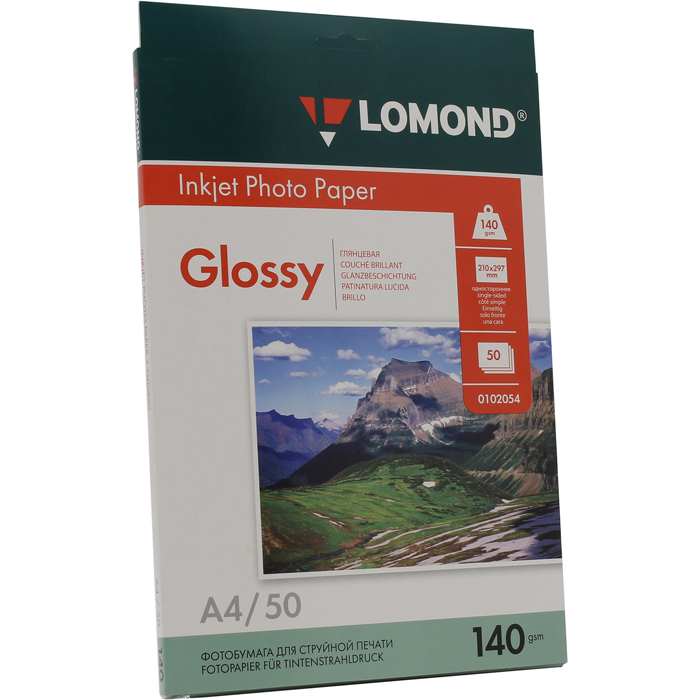 

Фотобумага A4 140 г/м² глянцевая, 50 листов, односторонняя, Lomond 0102054 для струйной печати, Белый