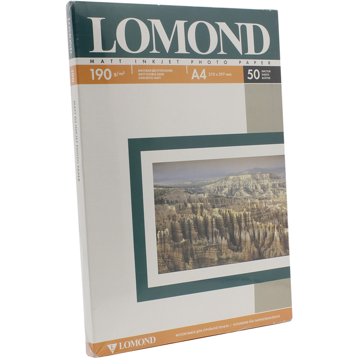 

Фотобумага A4 190 г/м² матовая, 50 листов, двусторонняя, Lomond 0102015 для струйной печати, Белый