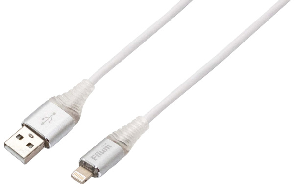 Кабель USB(Am)-Lightning 8-pin(M), 1 м, белый/серебристый, Filum (FL-CPro-U2-AM-LM-1M-L1)