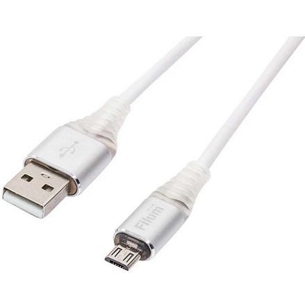 Кабель USB(Am)-Micro USB(Bm), 1 м, серебристый/белый, Filum (FL-CPro-U2-AM-microBM-L1)