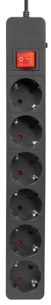 Сетевой фильтр Filum FL-SP6-1.8M-16, 6-розеток, 1.8 м, черный (FL-SP6-1.8M-16)