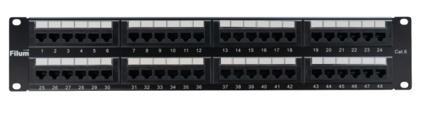 Патч-панель в шкаф 19" 2U, порты: 48xRJ-45 кат. 6, Filum (FL-PP-6C48U2)