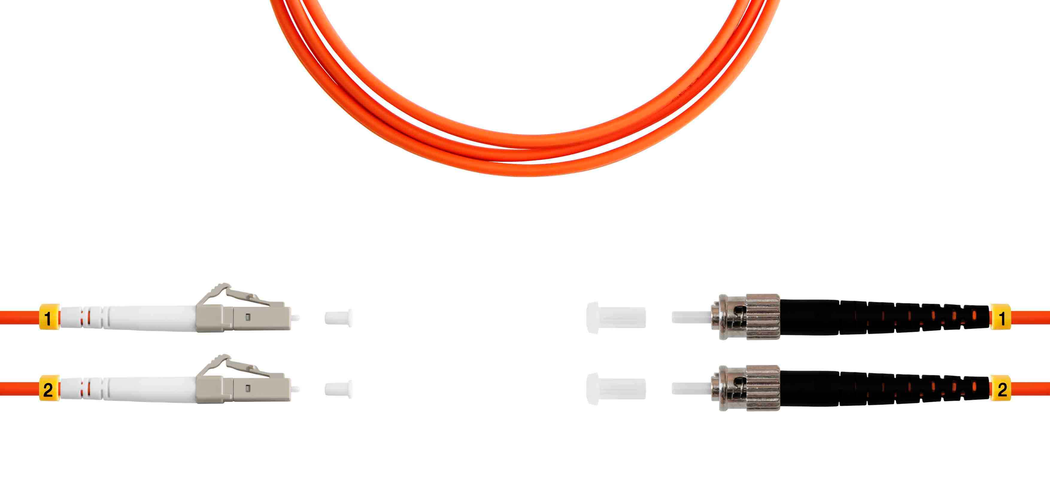 Патч-корд оптический TELCORD многомодовый, двойной, 1 м (ШОС-2x3.0-2LC/U-2ST/U-MM50-1м-LSZH-OR)