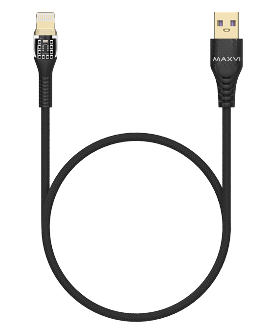 Кабель USB(Am)-Lightning 8-pin(M), 1.2 м, черный, Maxvi MC-31L (MC-31L)