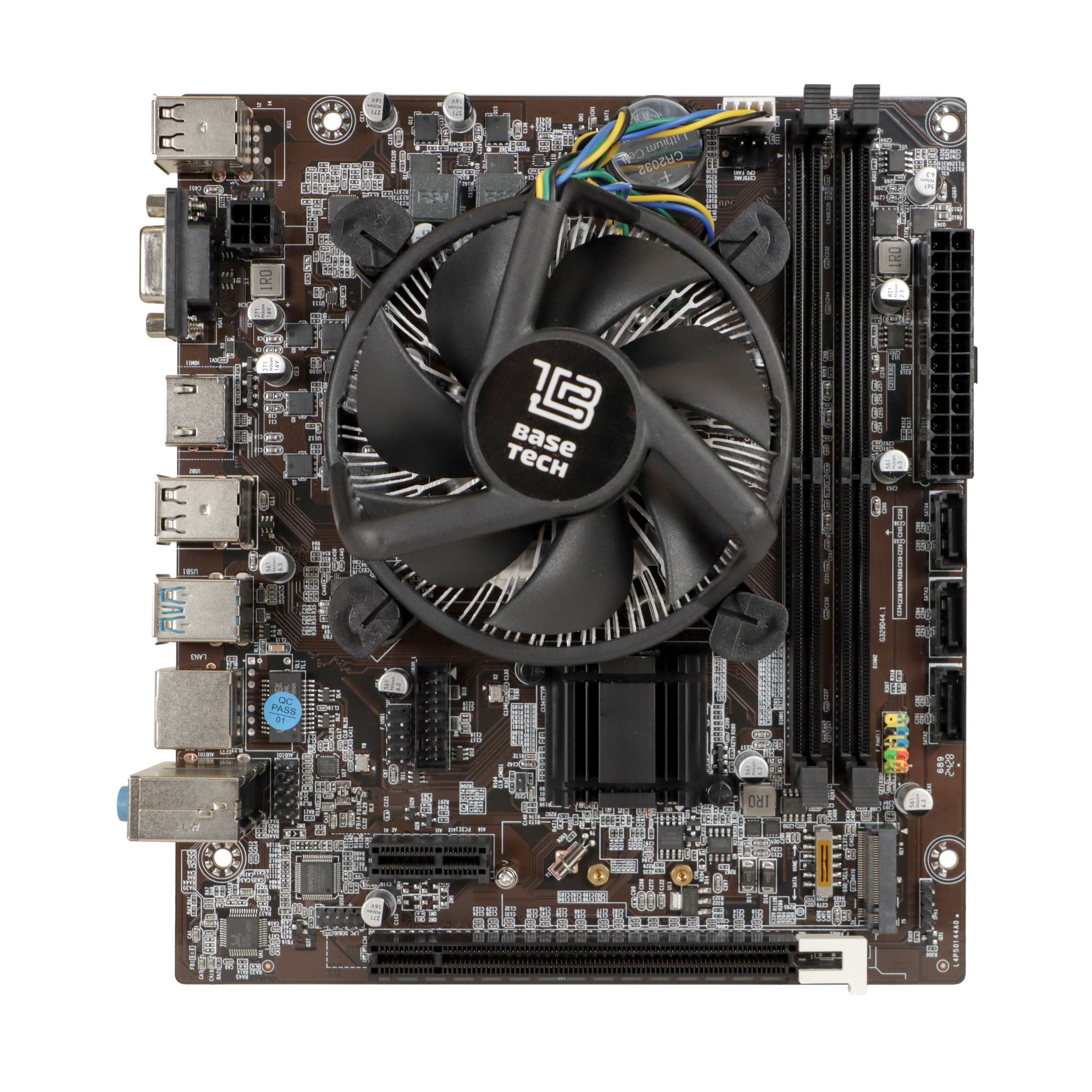 Материнская плата с процессором и кулером BaseTech H110M-K, Socket1151, Intel Core i7-6700, Intel H110, 2xDDR4, PCI-Ex16, 3SATA3, 5.1-ch, GLAN, 4 USB 3.0, VGA, HDMI, mATX, Retail (BT-H110M-K-6700) б/у, следы эксплуатации, отказ от покупки, полный комплект