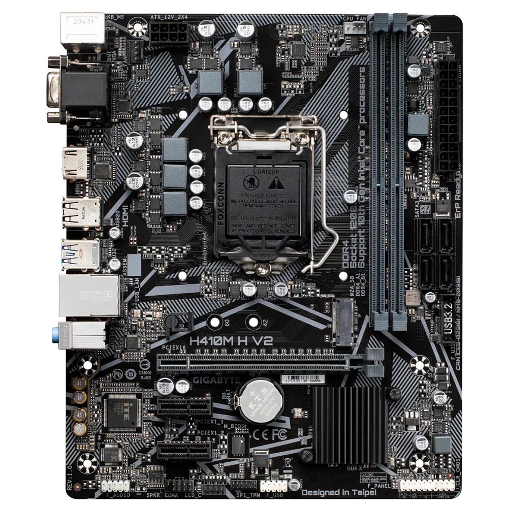 Материнская плата GIGABYTE H410M H V2, Socket1200, Intel H470, 2xDDR4, PCI-Ex16, 4SATA3, 7.1-ch, GLAN, 4 USB 3.2, VGA, HDMI, mATX, Retail б/у, отказ от покупки, незначительные следы монтажа